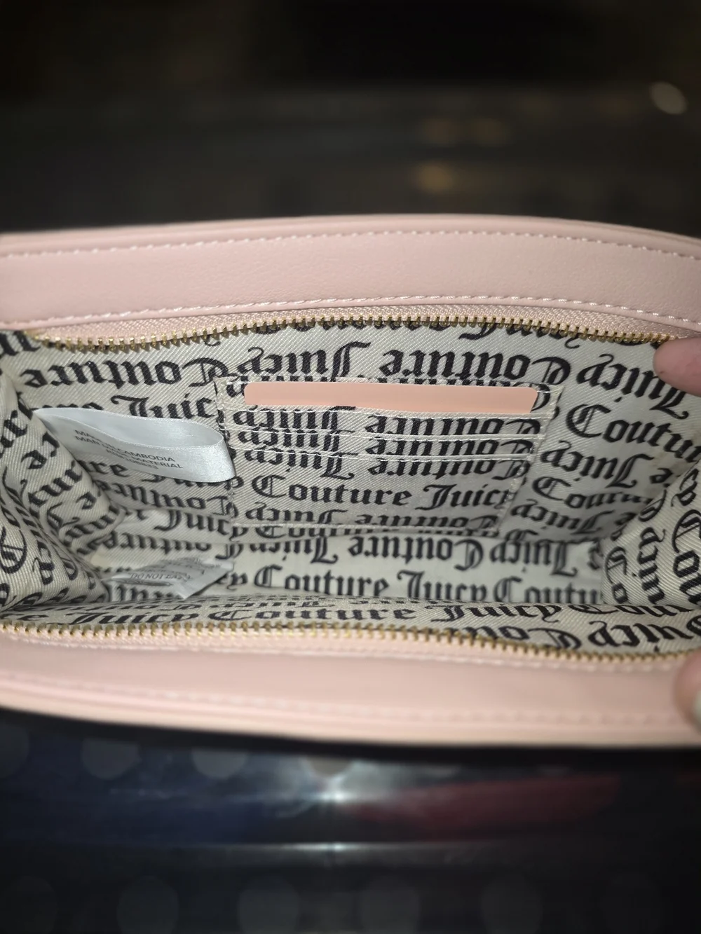 Juicy Couture Light Pink Monogram Wristlet with Gold Plaque